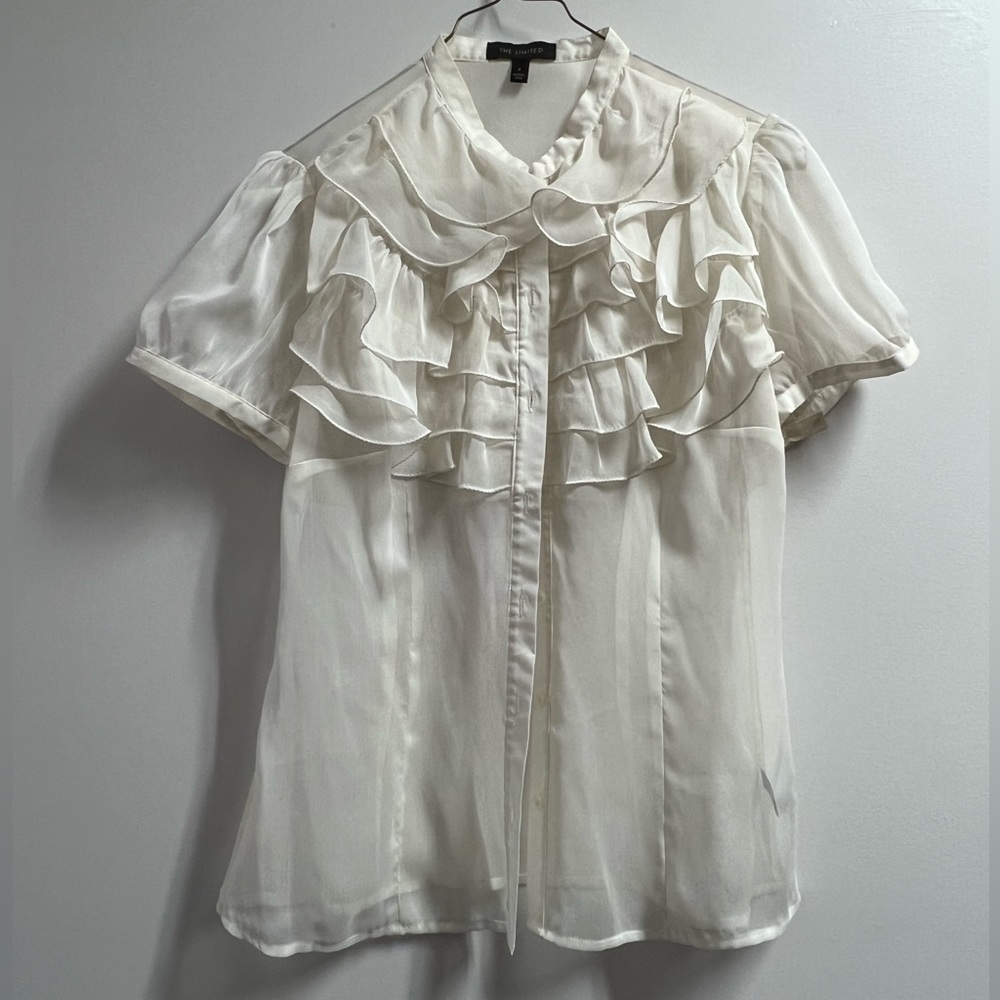 The Limited Sheer Ivory/Off-White Ruffle Blouse Size Small